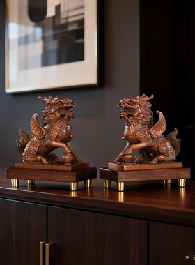 紫铜瑞兽摆件中式客厅装饰品