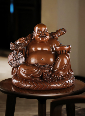 紫铜大肚笑佛弥勒佛菩萨家居摆件