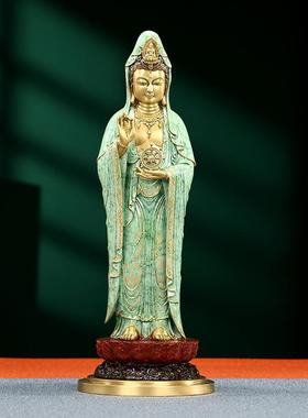 黄铜南海观音菩萨摆件站像