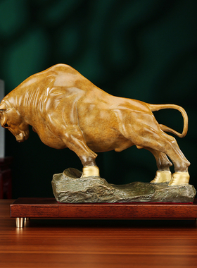 彩铜开拓牛摆件牛气冲天家居