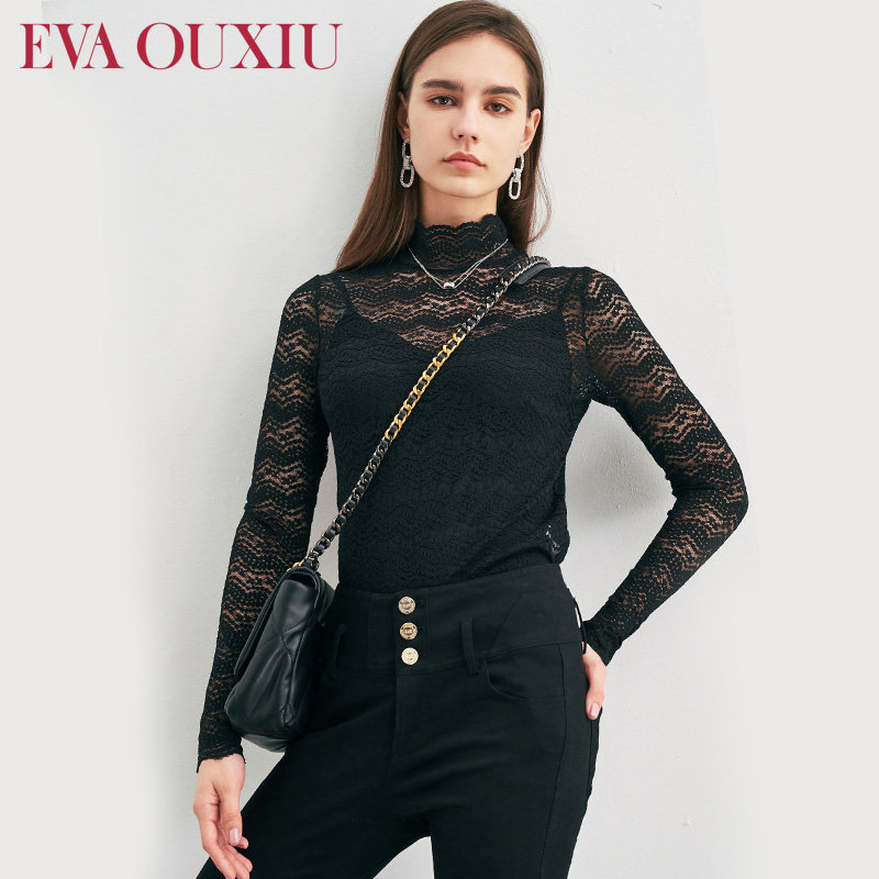 伊华欧秀秋装2021新款修身显瘦小衫 evaouxiu蕾丝衫/雪纺衫