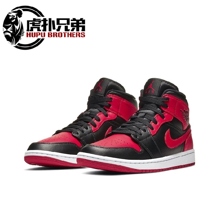 Air Jordan 1 mid AJ1小禁穿黑红脚趾反转禁穿中帮 554724-074-图1