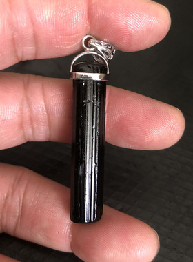 天然黑碧玺吊坠925银镶嵌