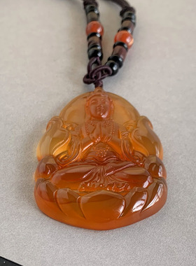 天然巴西玛瑙雕刻观音吊坠项坠