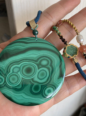 天然孔雀石圆牌毛衣链