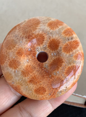 天然珊瑚玉平安扣珊瑚化石圆牌