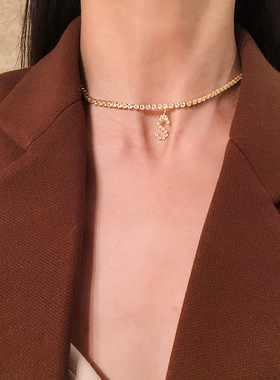 欧韩项链字母满钻气质网红女潮