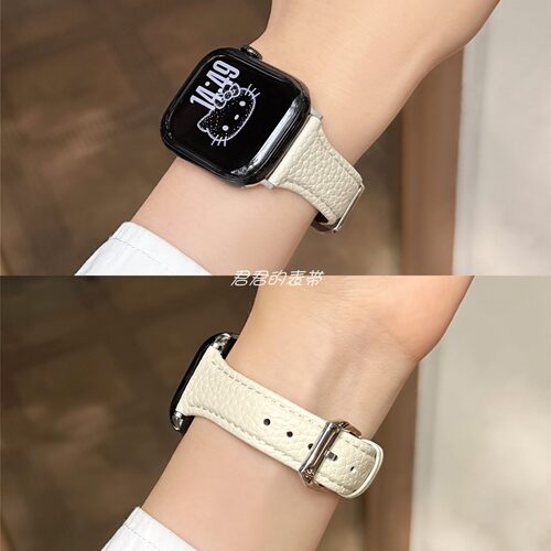 适用苹果手表s12代iwatch荔枝纹修身小蛮腰真皮表带applewatch9se - 图1