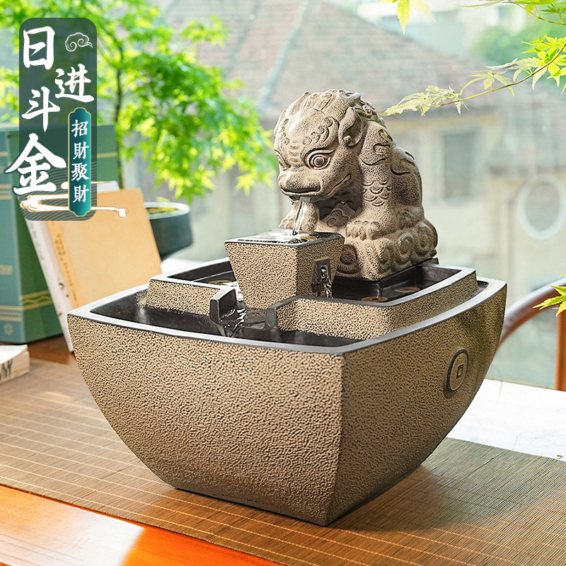 日进斗金流水生财摆件循环水景水风吸水兽吐水办公室茶桌喷水装饰 - 图0