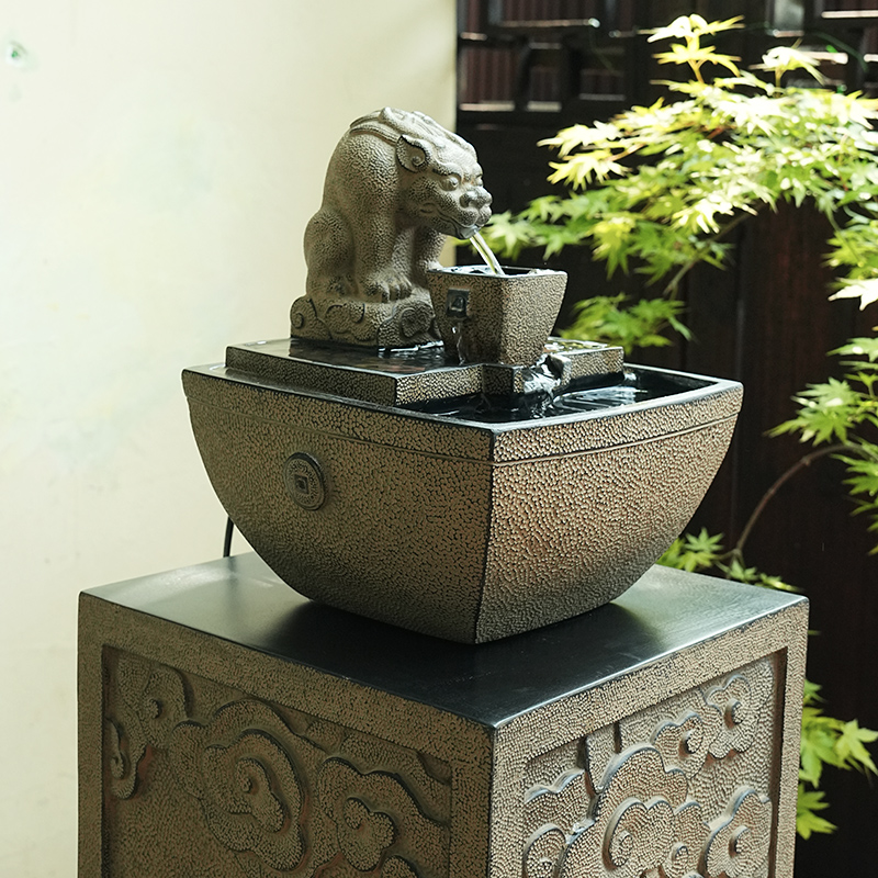 日进斗金流水生财摆件循环水景水风吸水兽吐水办公室茶桌喷水装饰 - 图2
