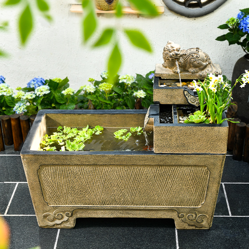 阳台户外鱼池树脂落地古法养鱼缸室外庭院造景布置流水摆件循环水 - 图0