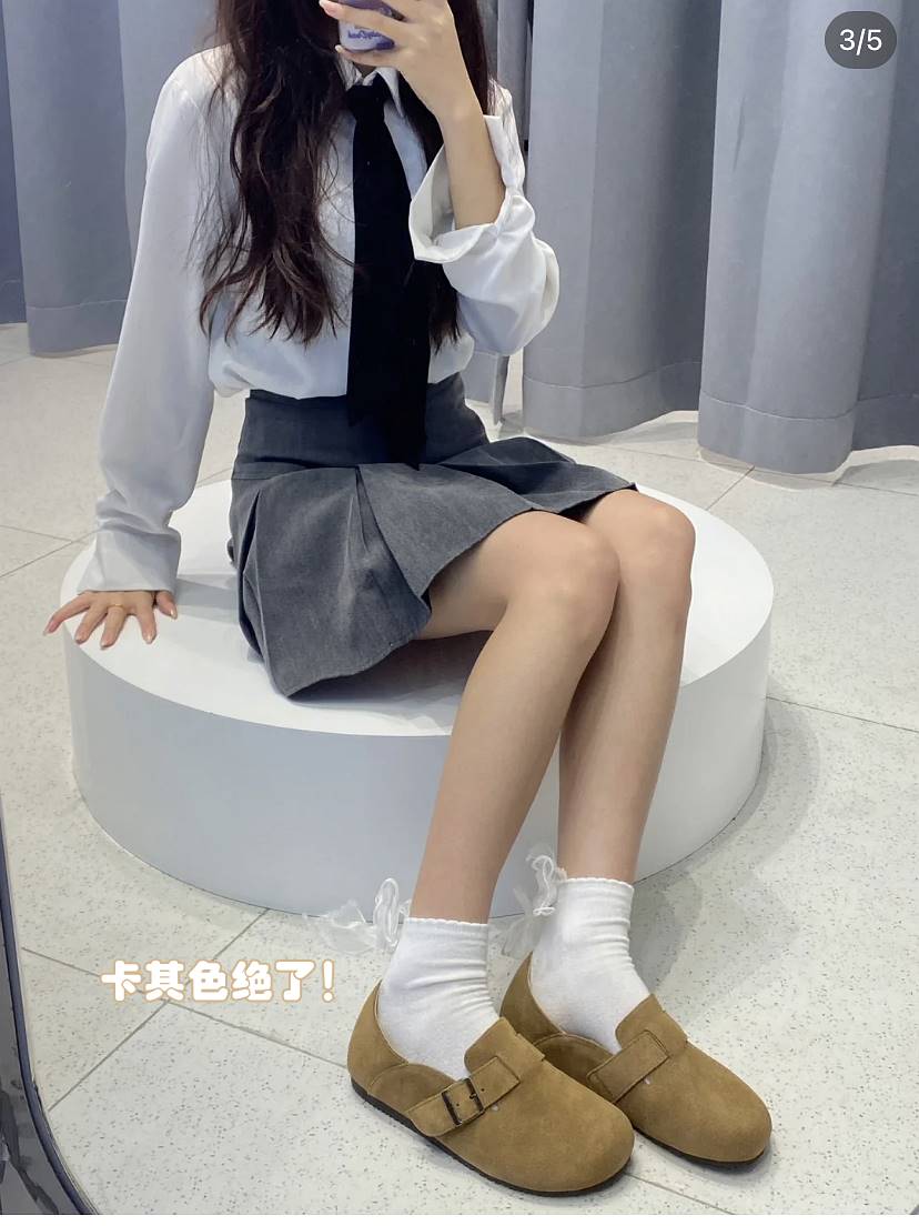 真皮勃肯鞋女2023春夏韩版平底女鞋新款一脚蹬懒人鞋复古豆豆单鞋