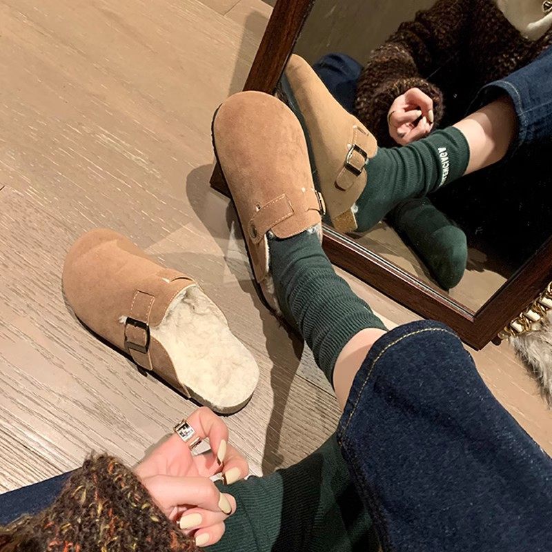 真皮全包厚底勃肯鞋加绒博肯鞋豆豆鞋女冬内增高一脚蹬棉鞋毛毛鞋,淘宝优惠券,粉丝福利购,淘宝优惠卷