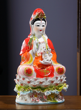 陶瓷送子观音菩萨双童娘娘像