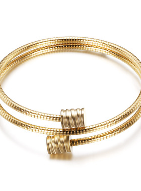 三色钛钢双层电缆线简约手镯女手环 可开口调节大小女Ins厂家