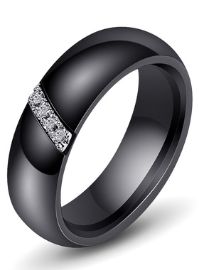 欧美Wish亚马逊热卖 简约纳米陶瓷戒指潮流钛钢镶锆石指环女