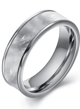 欧美时尚个性散粉百搭镶贝壳钛钢戒指 学生潮男不锈钢戒指女