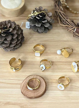 欧美网红贝壳珍珠芒星开口钛钢戒指不掉色小众设计简约百搭手饰女