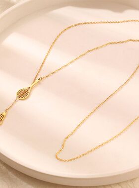 潮人运动系列球拍羽毛球组合项链 女士钛钢吊坠长款可调节毛衣链