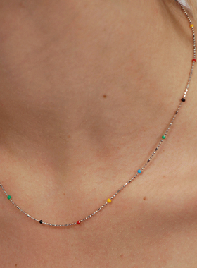 彩虹豆豆项链925锁骨纯银ins