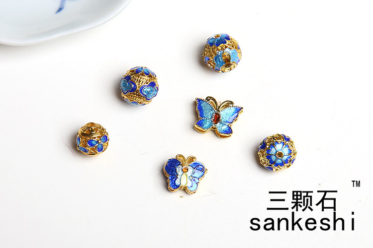 DIY景泰蓝配饰 烤蓝隔珠滴油配件 掐丝银配珠手链项链金色镂空球,淘宝优惠券,粉丝福利购,淘宝优惠卷