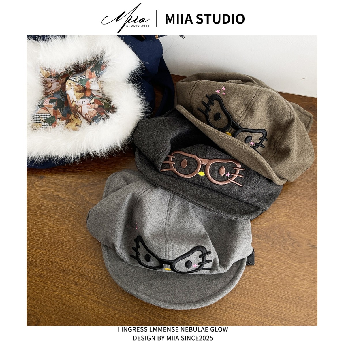 y2k日系可爱眼镜kitty猫咪耳朵八角鸭舌帽女秋冬贝雷帽甜美报童帽,淘宝优惠券,粉丝福利购,淘宝优惠卷