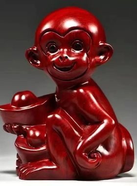 绿色木质猴子雕刻摆件十二生肖猴