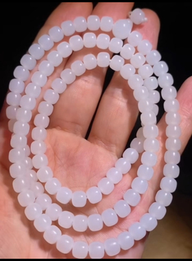 高品质新疆和田玉籽料 108老型珠项链 脂白肉细 脂粉足 5.3×6