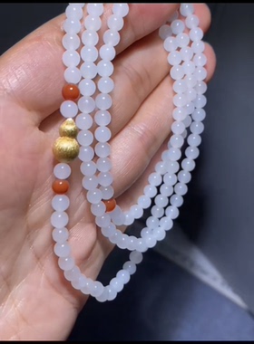 高品新疆和田玉籽料圆珠108佛珠项链一级白油性脂粉好细度过灯4mm