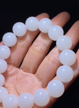 高品质 新疆和田籽料 圆珠手串 尺寸14mm白度一级  细度过灯油糯