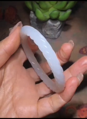 新疆和田玉籽料绞丝麻花手镯 一级白 油性好温润细腻玉种老糯55mm