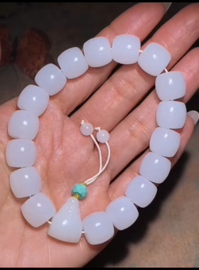 新疆和田玉籽料 直切老型珠手串一级白油性好温润细腻老糯12*13mm