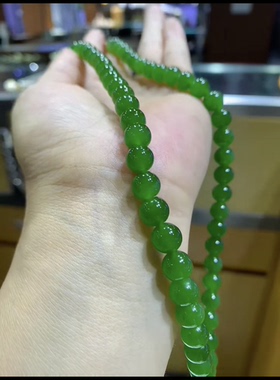 精品和田玉碧玉妈妈链 颜色鲜艳漂亮细腻油润超级漂亮冰感十足8mm