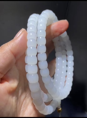 高品新疆和田玉籽料 直切老型珠108项链 一级老熟 细度过灯 7x8mm