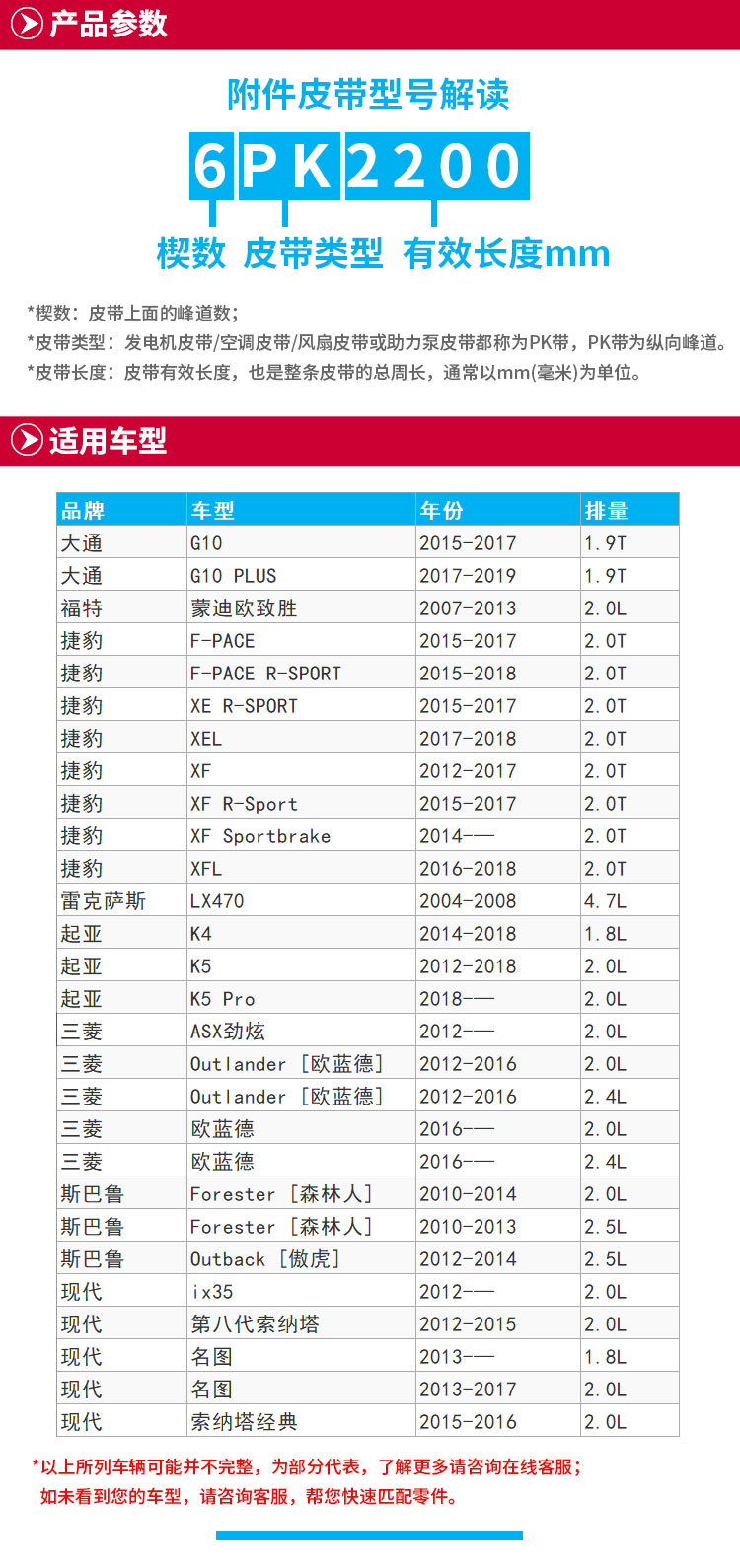 盖茨适配蒙迪欧 起亚K4 K5 索纳塔iX35名图捷豹发电机皮带6PK2200 - 图0