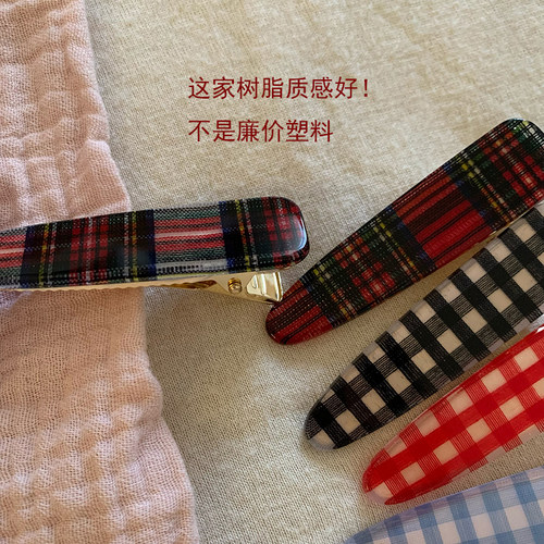 Hans 韩国进口英伦红绿黑色格子边夹ins博主同款学院风刘海夹发夹 - 图2