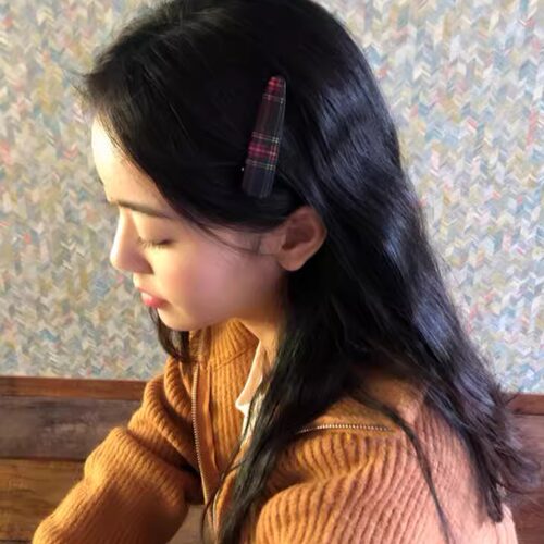 Hans 韩国进口英伦红绿黑色格子边夹ins博主同款学院风刘海夹发夹 - 图0