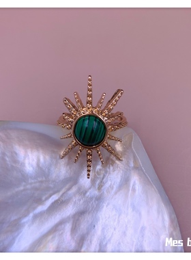 小众欧美复古做旧天然石孔雀耳夹