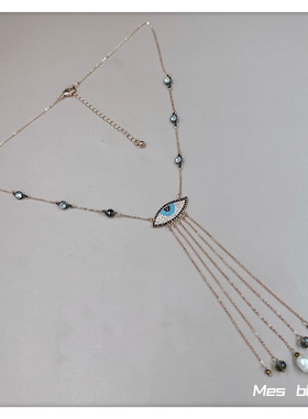 Mes bijoux欧美小众复古土耳其蓝眼睛昆虫胸针项链耳环天然珍珠女