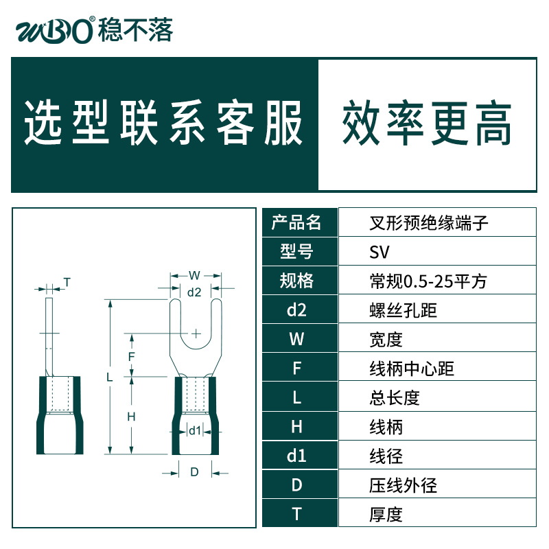 SV1.25-3/4/5/6/8叉型预绝缘端子UT铜鼻子紫铜Y形冷压接线耳焊口