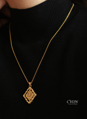 CVON 四叶草项链女轻奢小众设计感高级双面锁骨链颈链毛衣链配饰