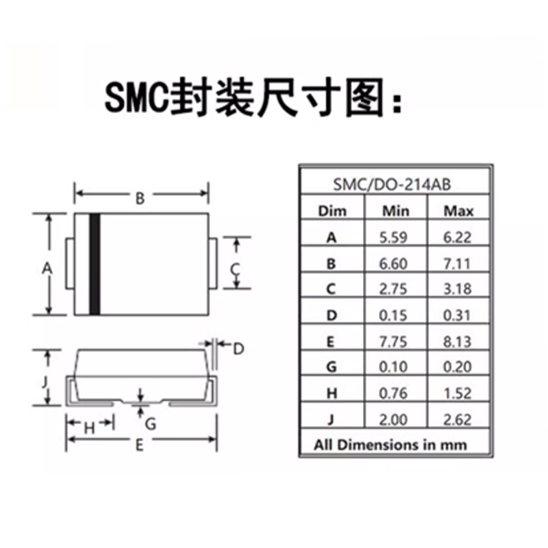 进口原装SK56肖特基二极管丝印PJ7316 SK56 5A60V SMC DO214AB-图1