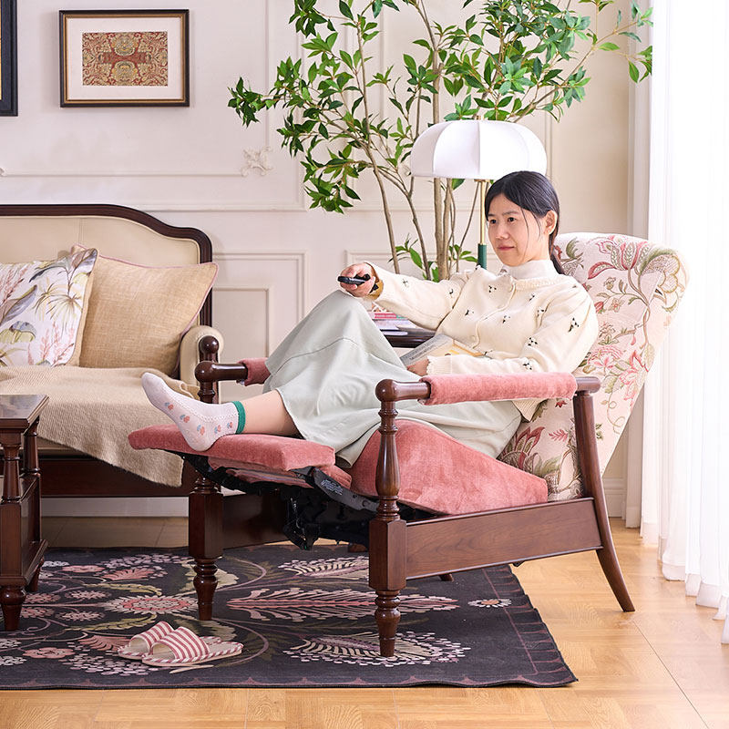 和年美家功能沙发椅樱桃木美式客厅懒人实木可调节单人扶手椅躺椅,淘宝优惠券,粉丝福利购,淘宝优惠卷