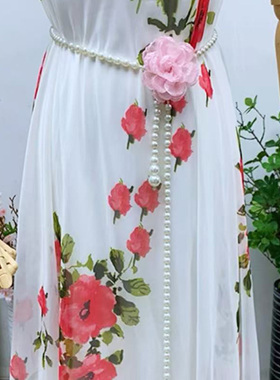 花朵仿珍珠细腰带女夏季新款配连衣裙子收腰装饰汉服腰链配饰腰封