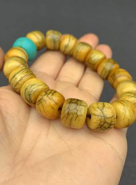 藏式牦牛骨玉化料桶珠单圈佛珠手链男士手串手工雕刻个性文玩饰品