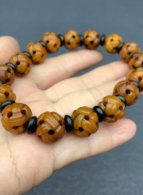 藏式牦牛骨玉化料路路通佛珠手链男士手串手工雕刻个性文玩饰品