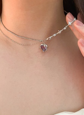 锆石吊坠锆石紫色爱心法式超仙