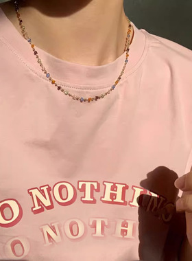彩色水晶串珠项链女小清新锁骨链