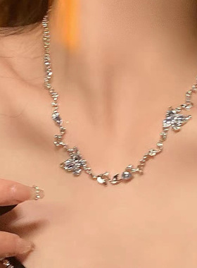 冰川蓝色蝴蝶项链女轻奢小众设计