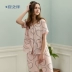 An Chi với đồ ngủ cotton nữ mùa hè ngọt ngào dễ thương cardigan ngắn tay giản dị quần rộng phù hợp với dịch vụ nhà kích thước lớn - Giống cái